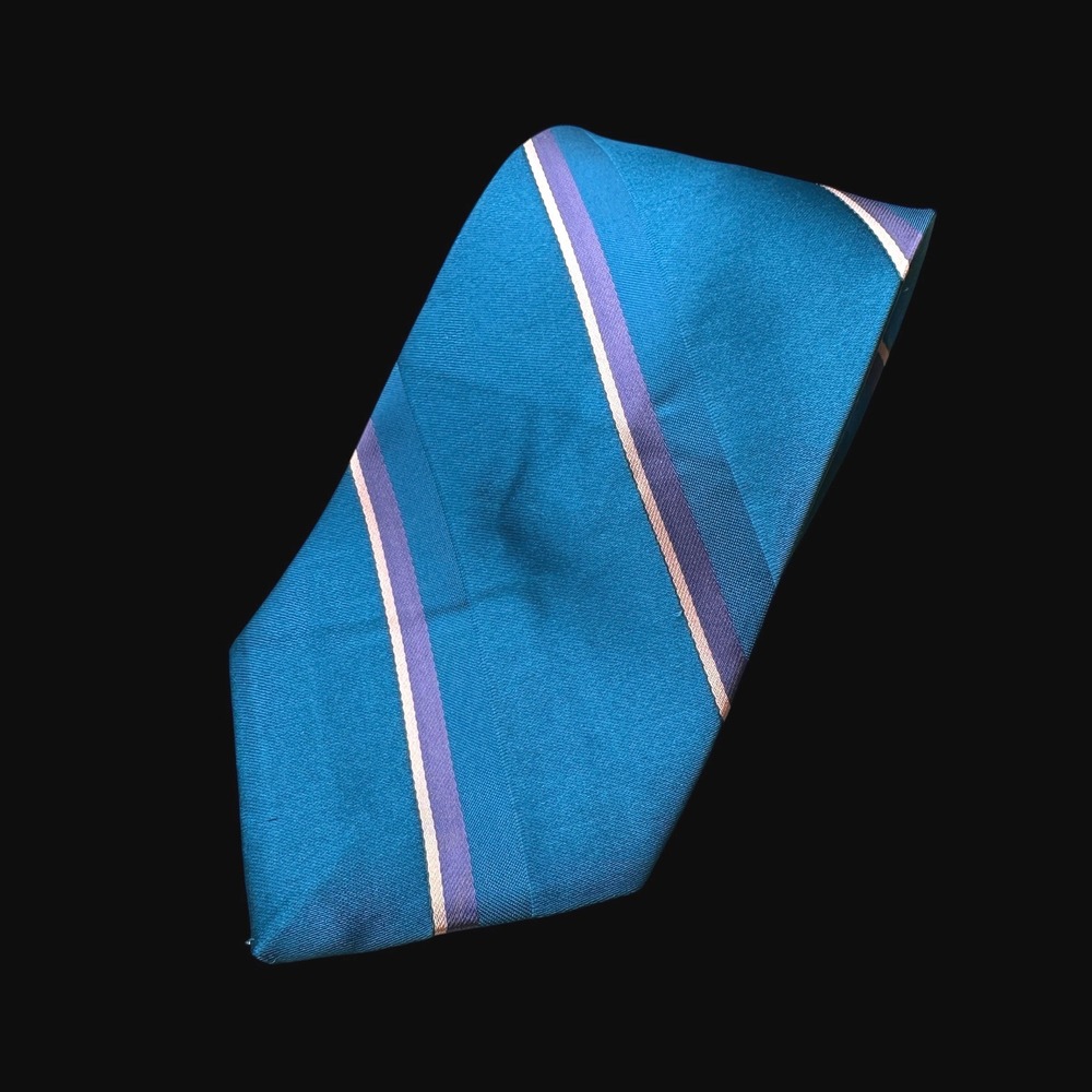 Wembley Leatherback Satins Tie Mens Teal Purple Diagonal Stripe Made in USA